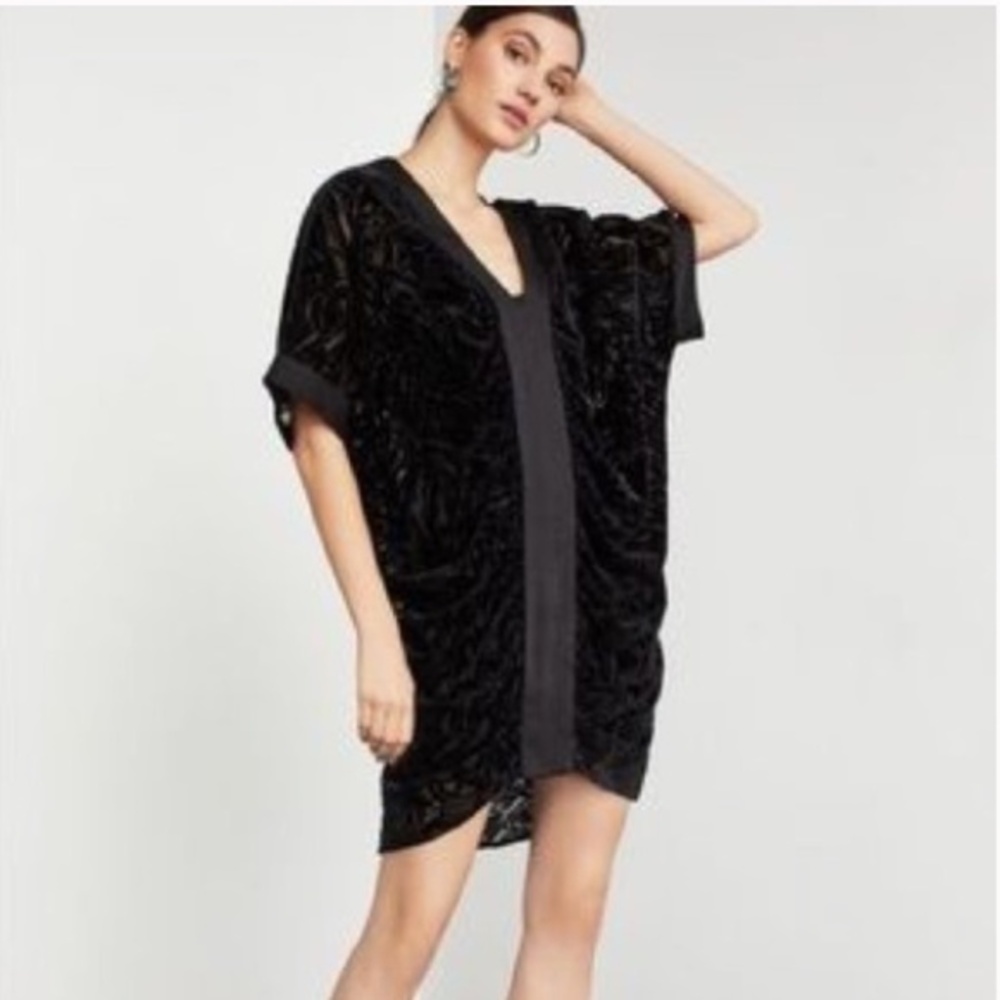 Bcbg Max Azria Black Velvet Burnout Boho Shift Mini Dress XS